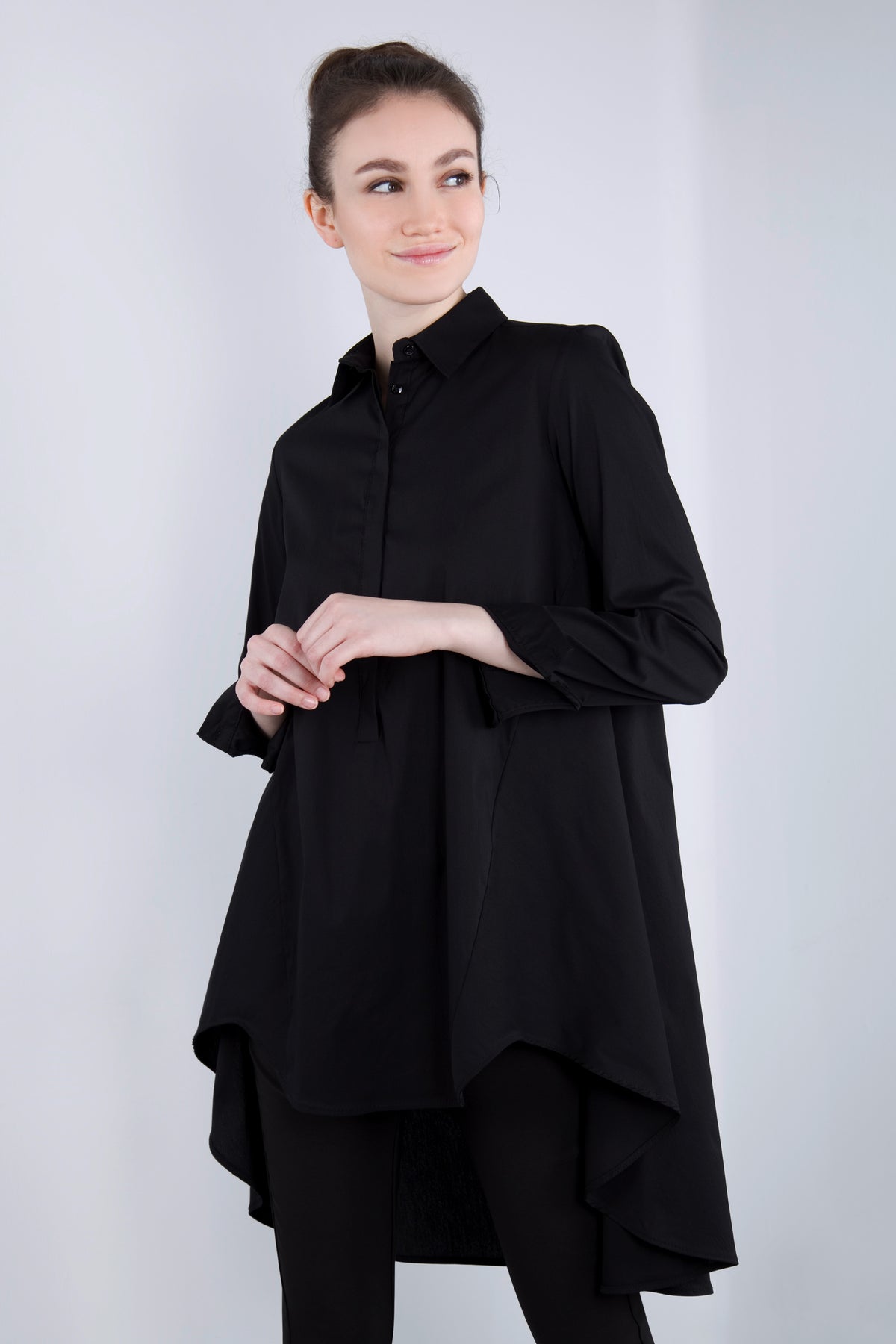 Baumwoll Long - Bluse CED3 schwarz