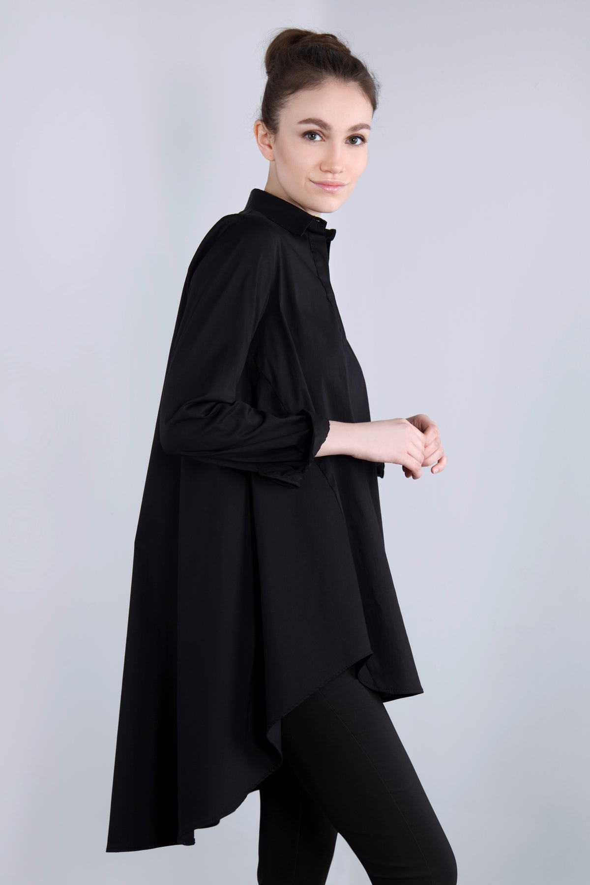 Baumwoll Long - Bluse CED3 schwarz