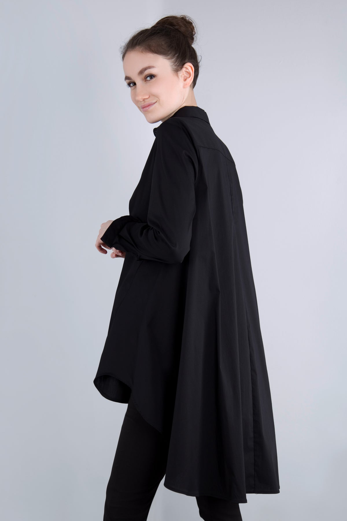 Baumwoll Long - Bluse CED3 schwarz