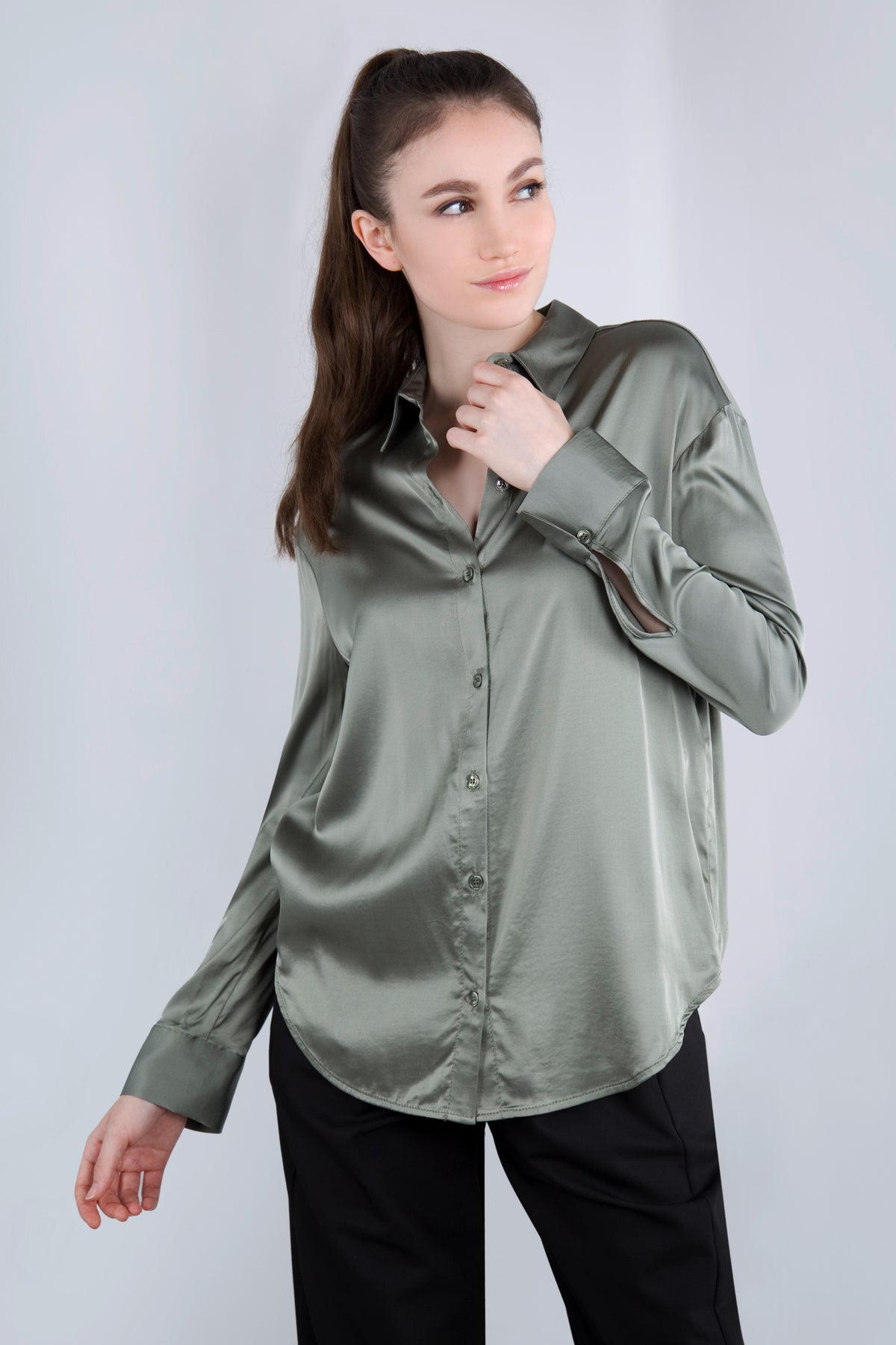 Viscose Satin Bluse CLP3 salbei