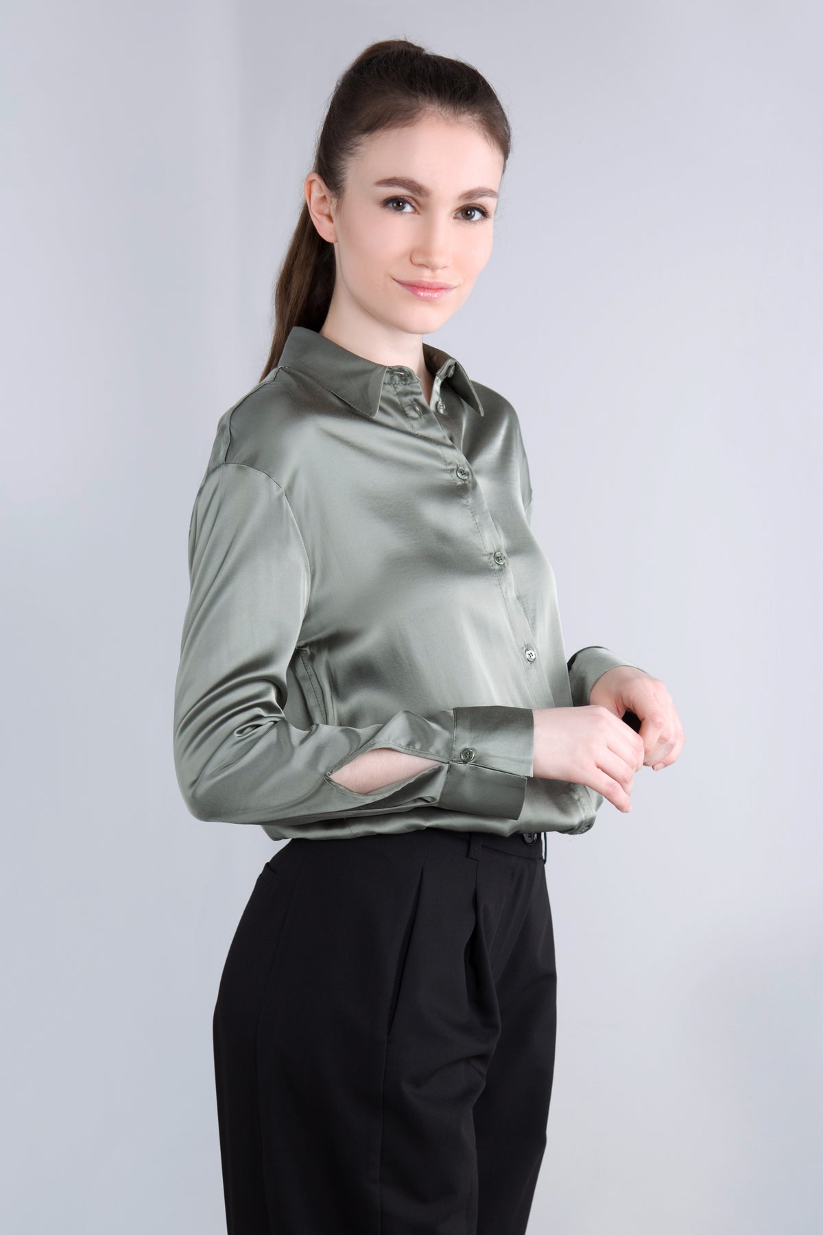 Viscose Satin Bluse CLP3 salbei