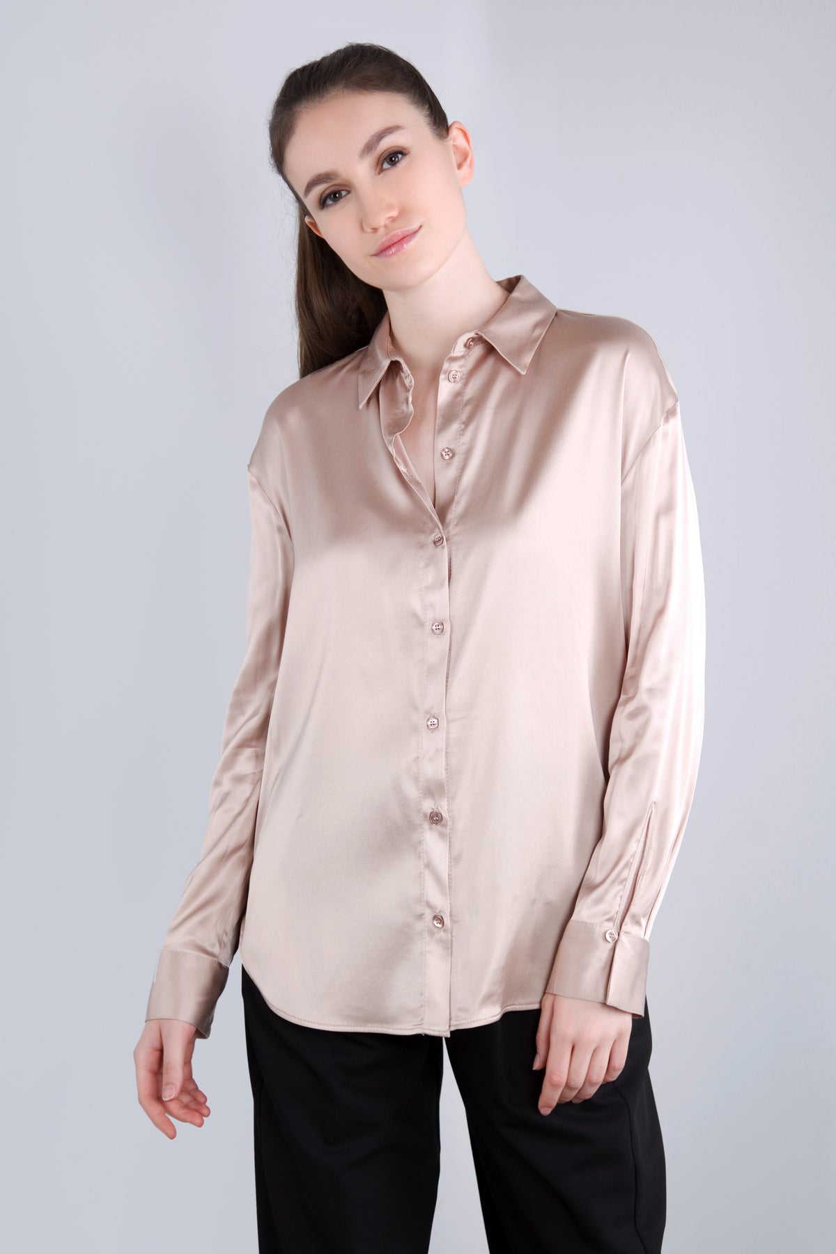 Viscose Satin Bluse CLP3 puder beige