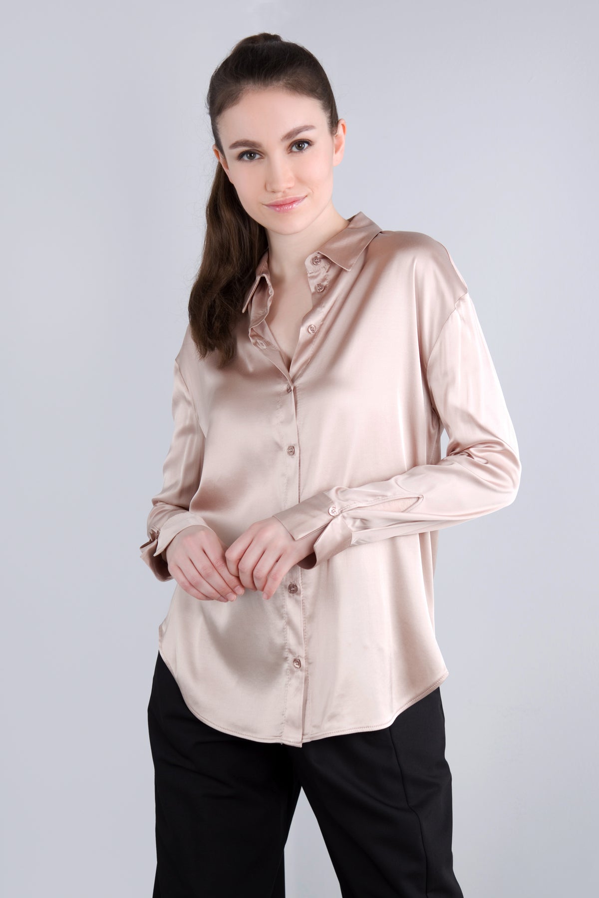 Viscose Satin Bluse CLP3 puder beige