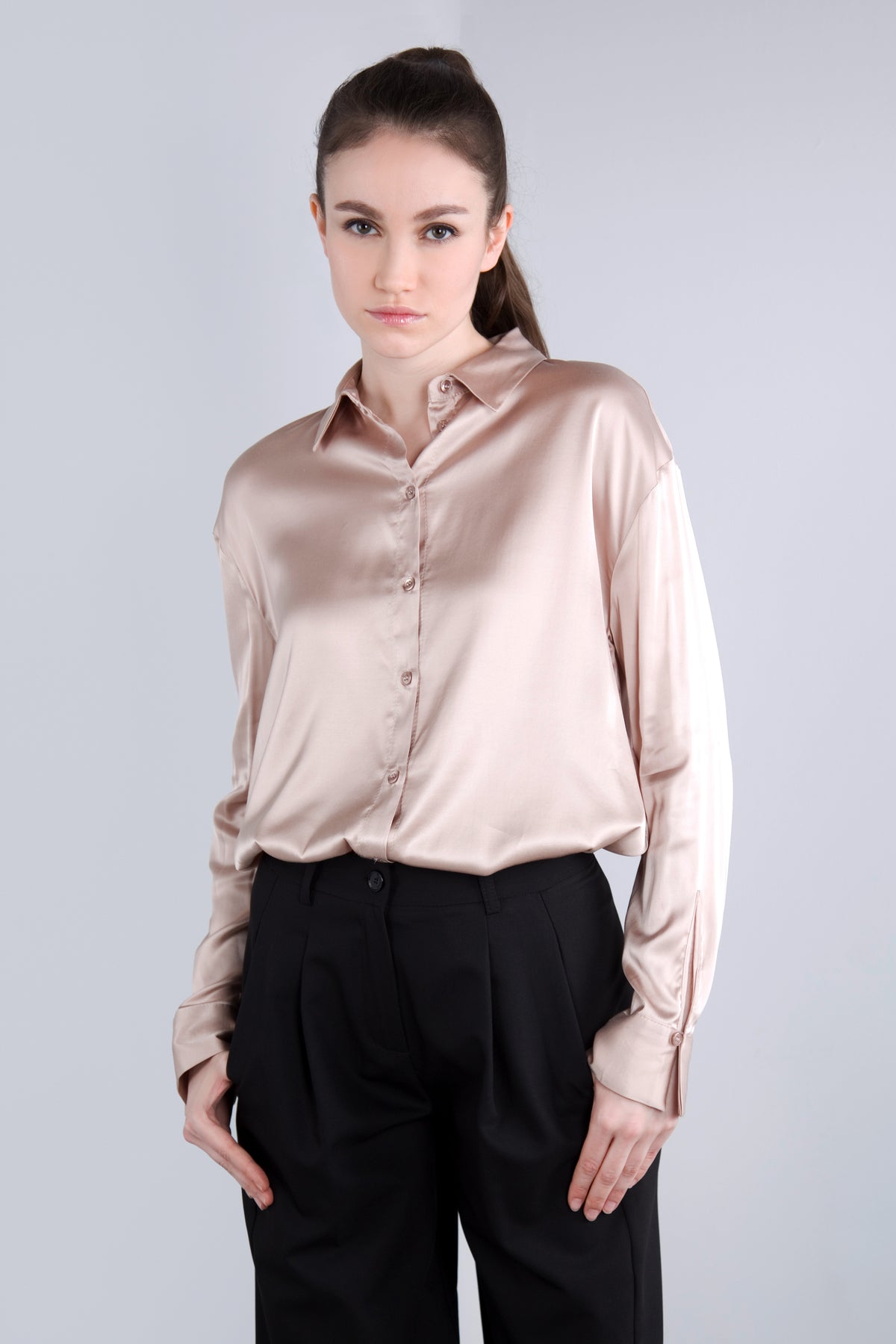 Viscose Satin Bluse CLP3 puder beige
