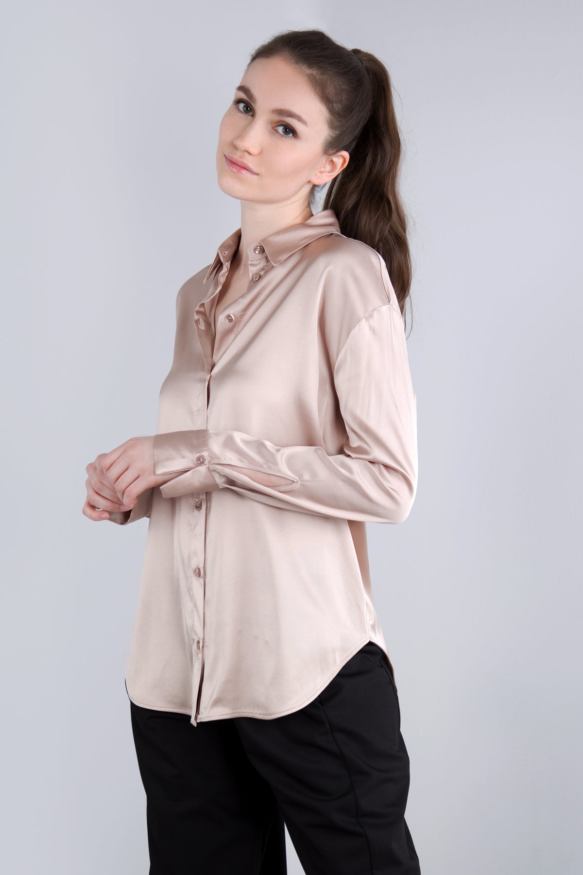 Viscose Satin Bluse CLP3 puder beige