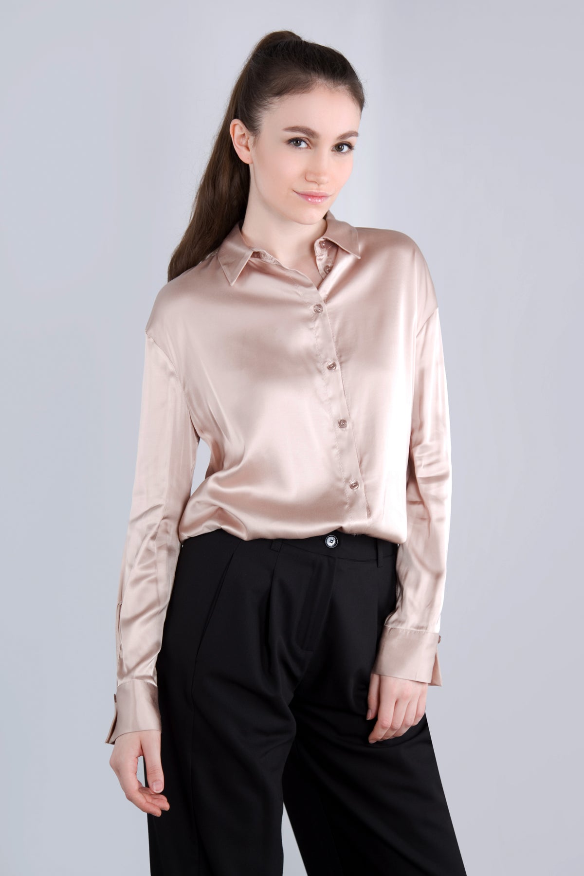 Viscose Satin Bluse CLP3 puder beige
