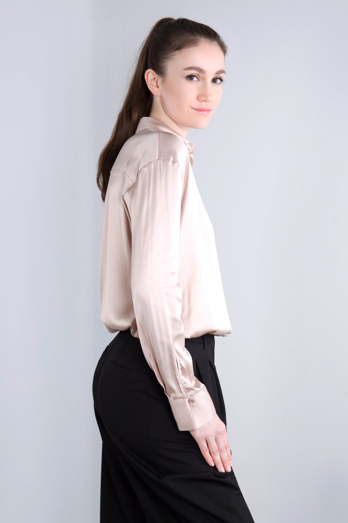 Viscose Satin Bluse CLP3 puder beige