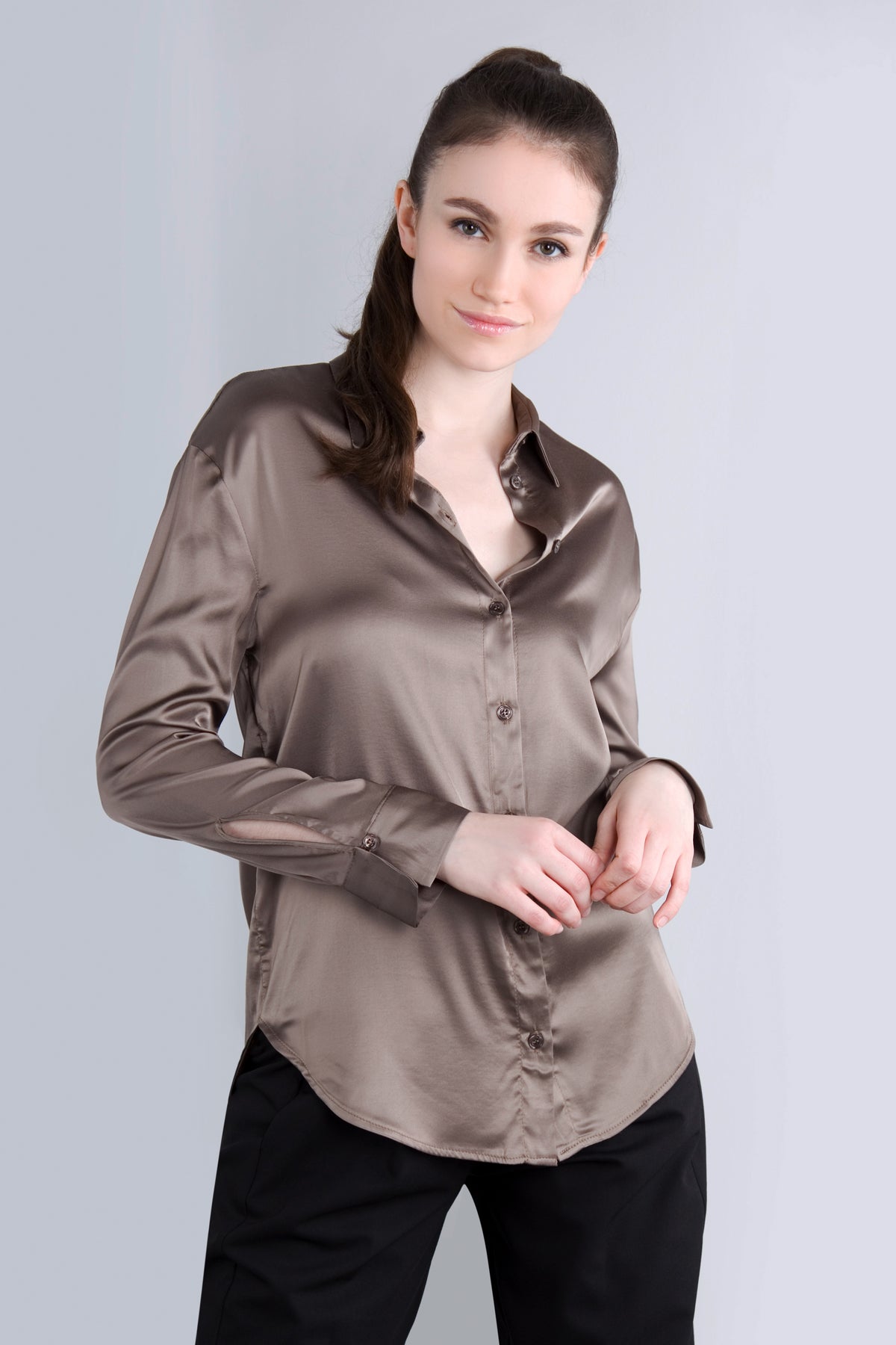 Viscose Satin Bluse CLP3 fango