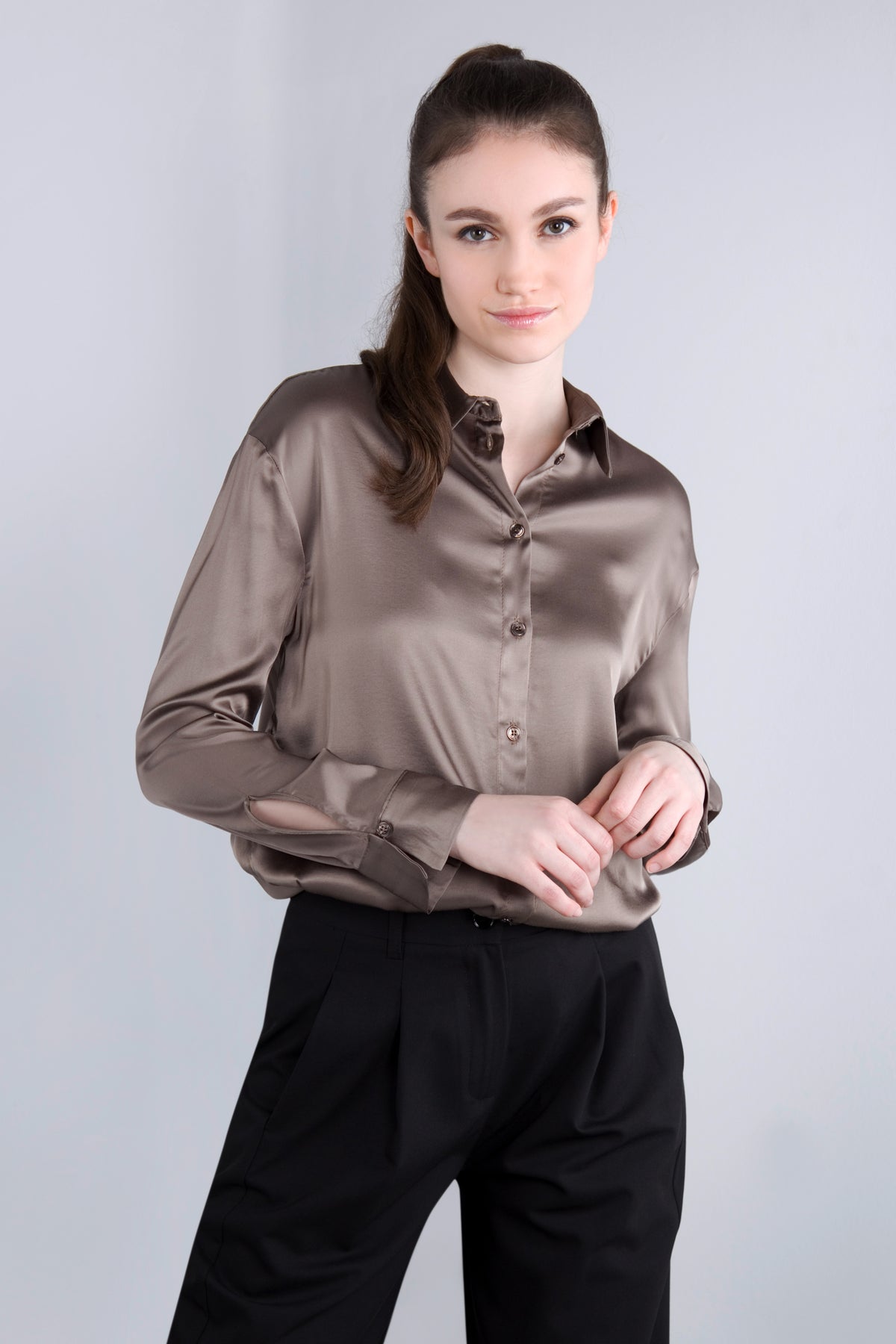 Viscose Satin Bluse CLP3 fango