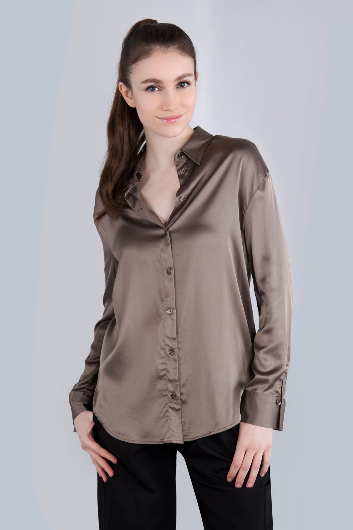 Viscose Satin Bluse CLP3 fango
