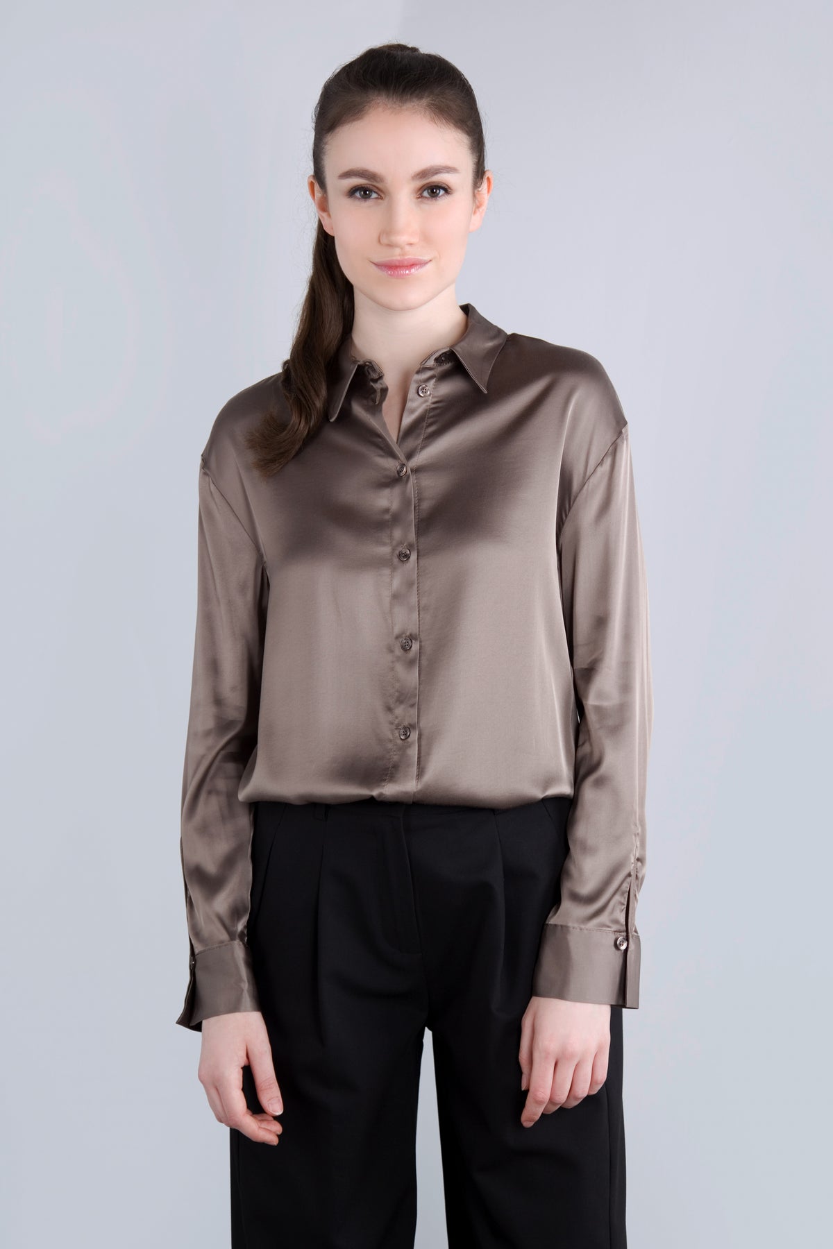 Viscose Satin Bluse CLP3 fango