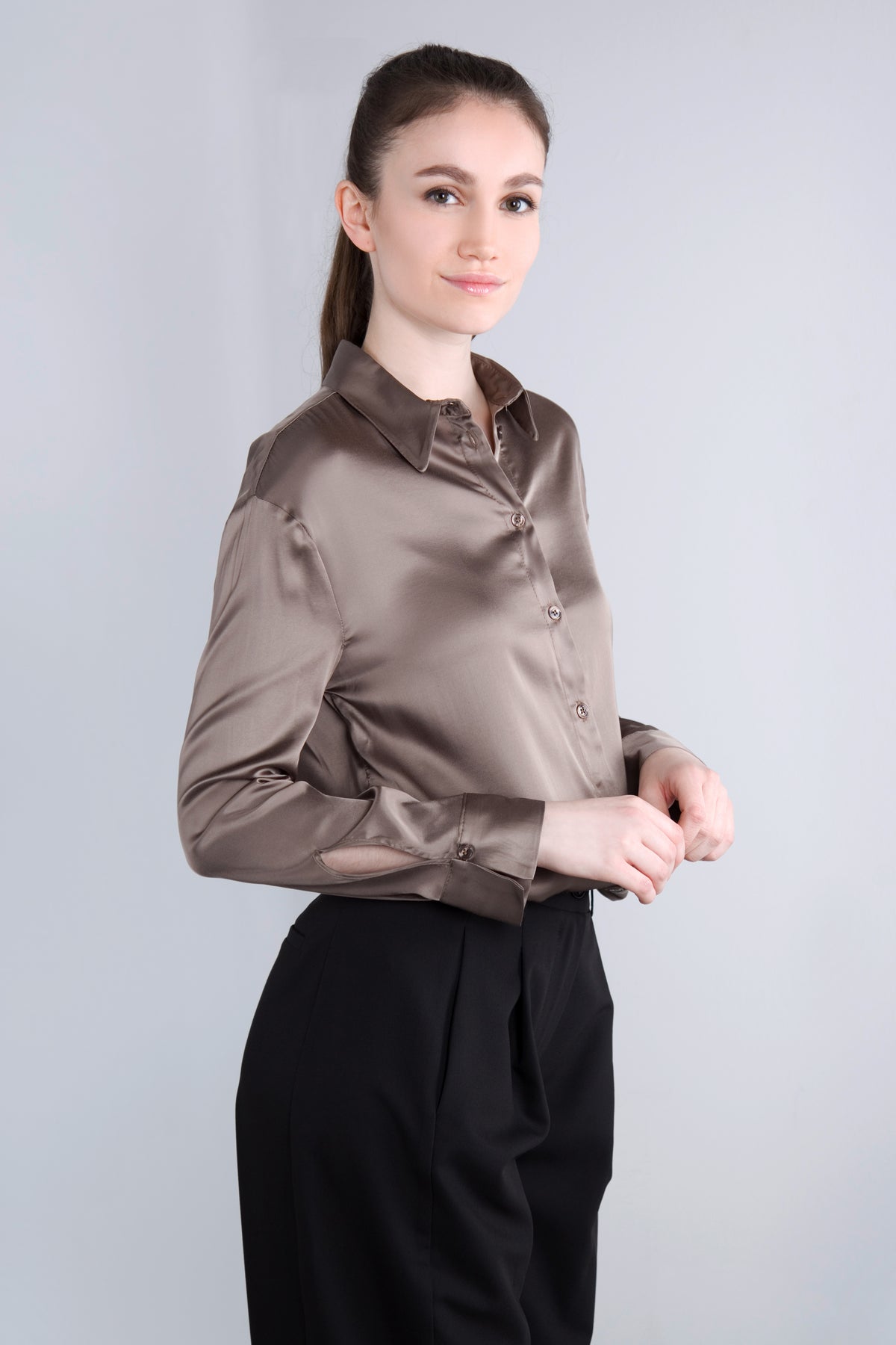 Viscose Satin Bluse CLP3 fango