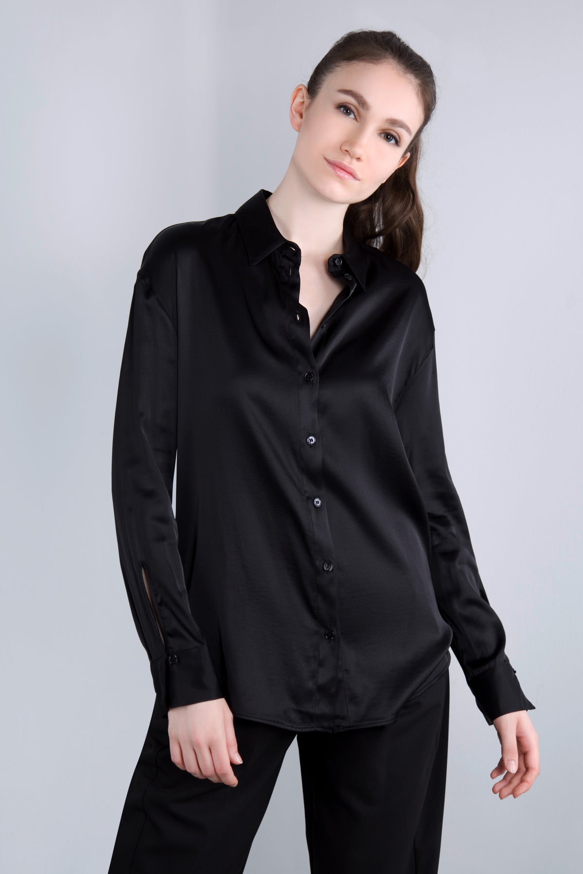 Viscose Satin Bluse CLP3 schwarz
