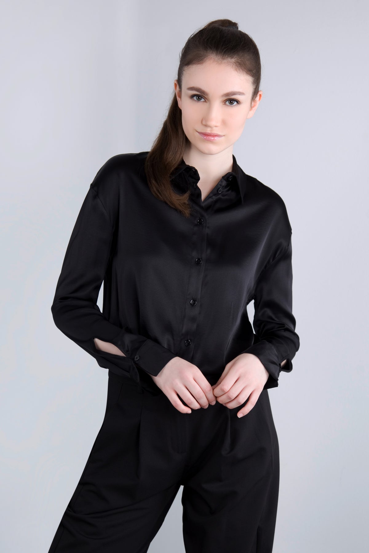 Viscose Satin Bluse CLP3 schwarz