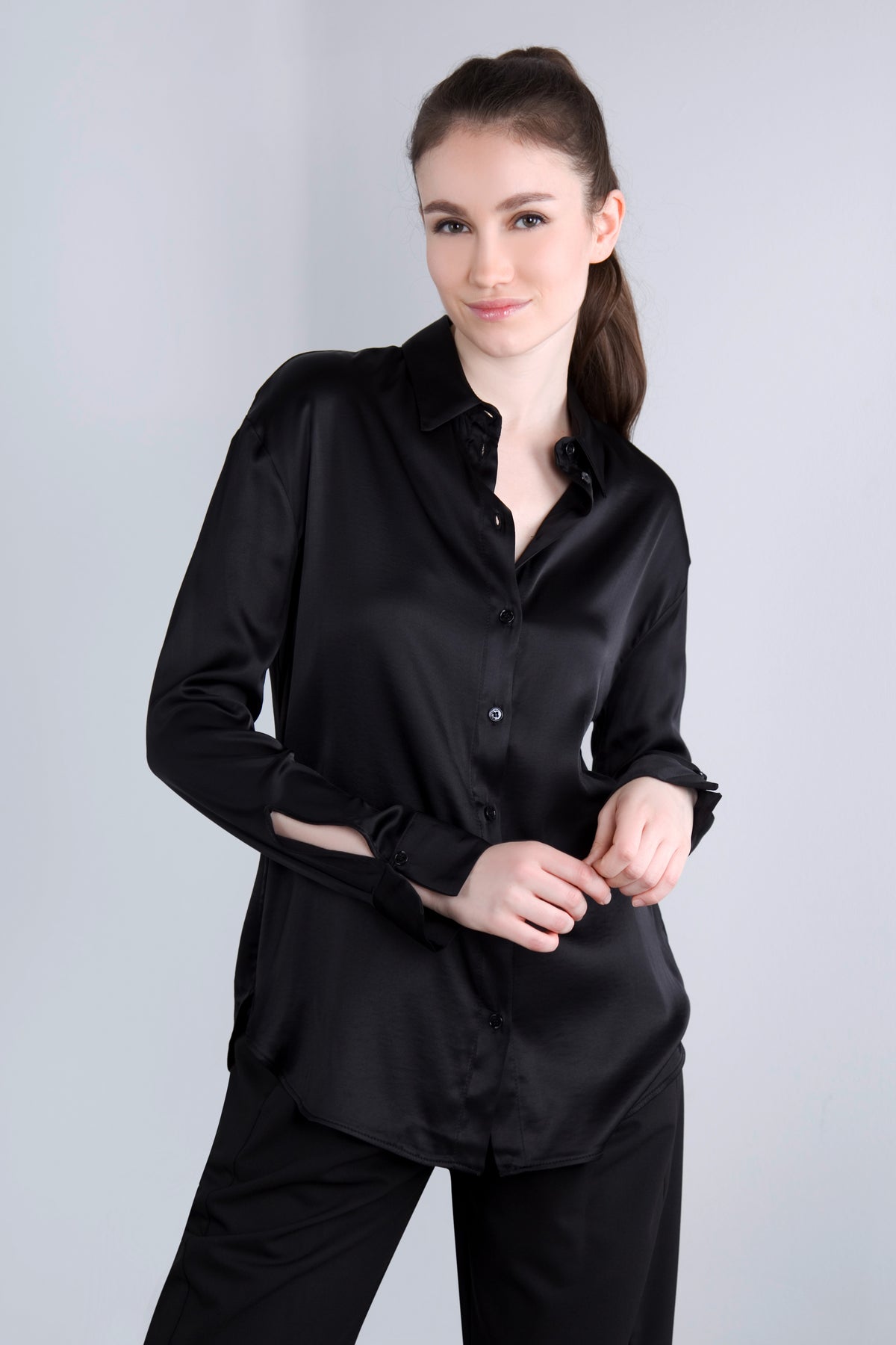 Viscose Satin Bluse CLP3 schwarz