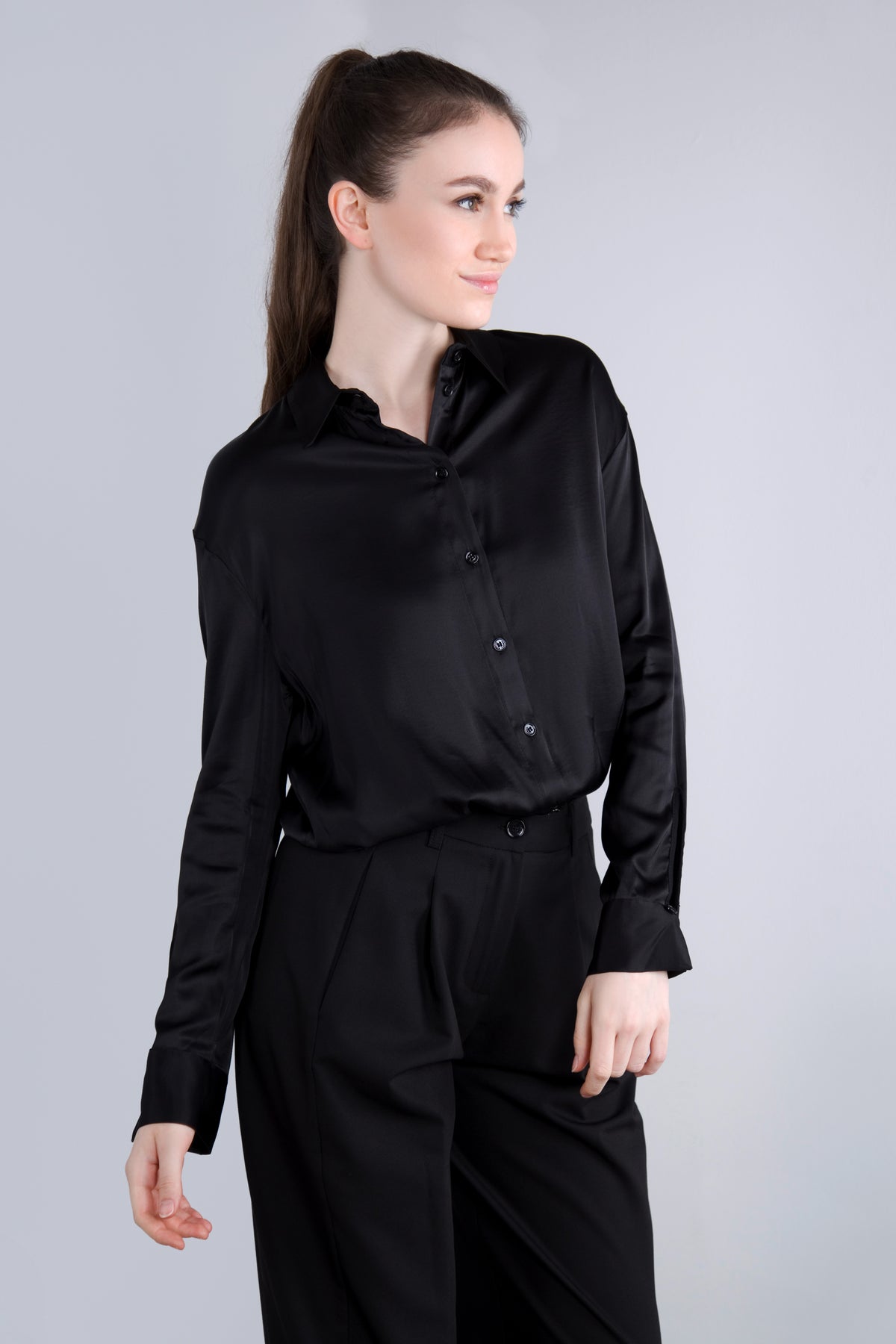 Viscose Satin Bluse CLP3 schwarz