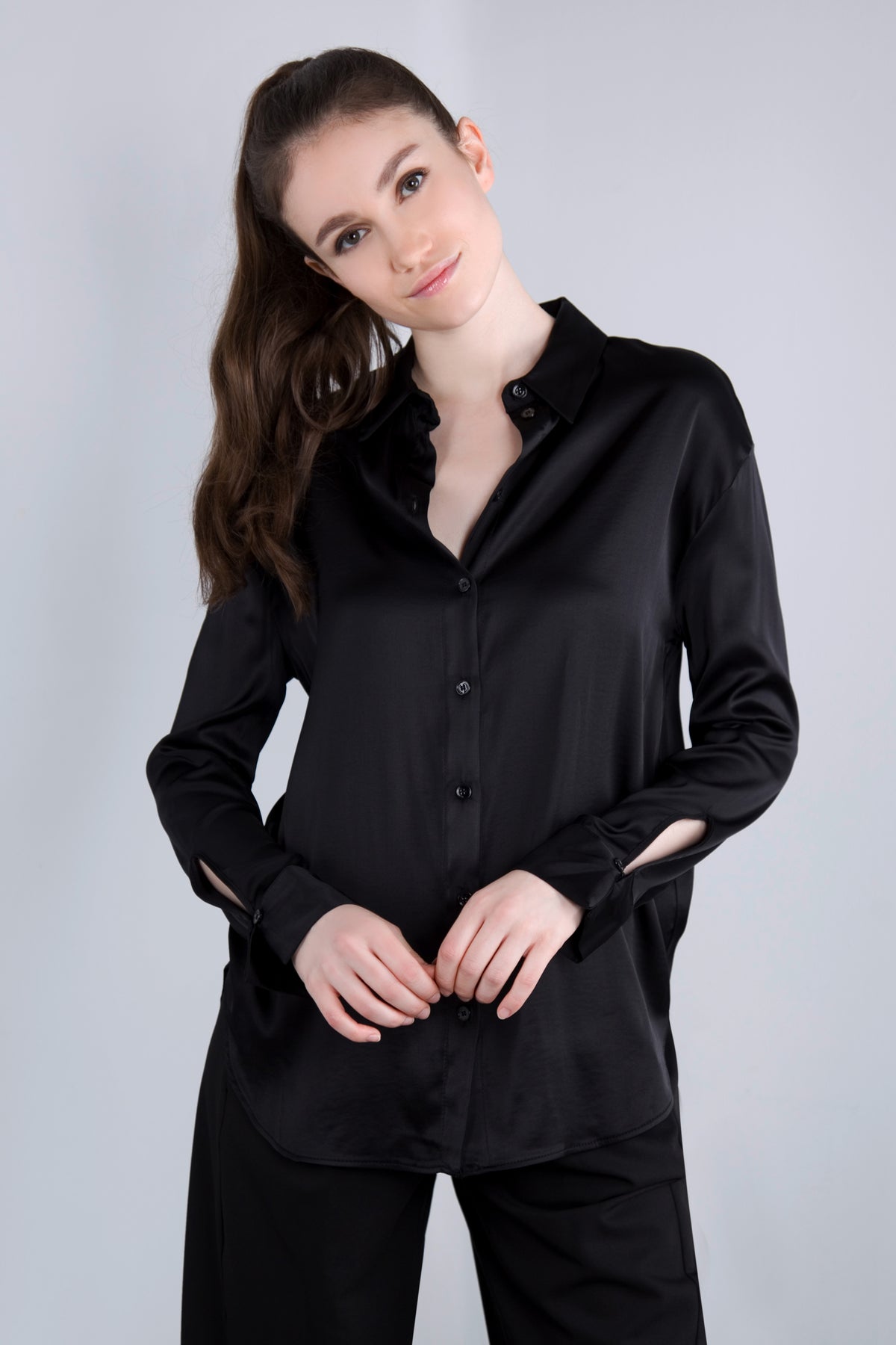 Viscose Satin Bluse CLP3 schwarz