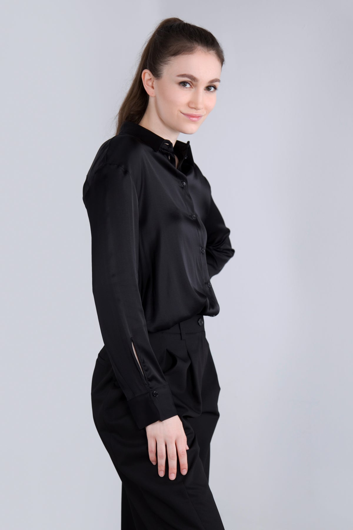 Viscose Satin Bluse CLP3 schwarz
