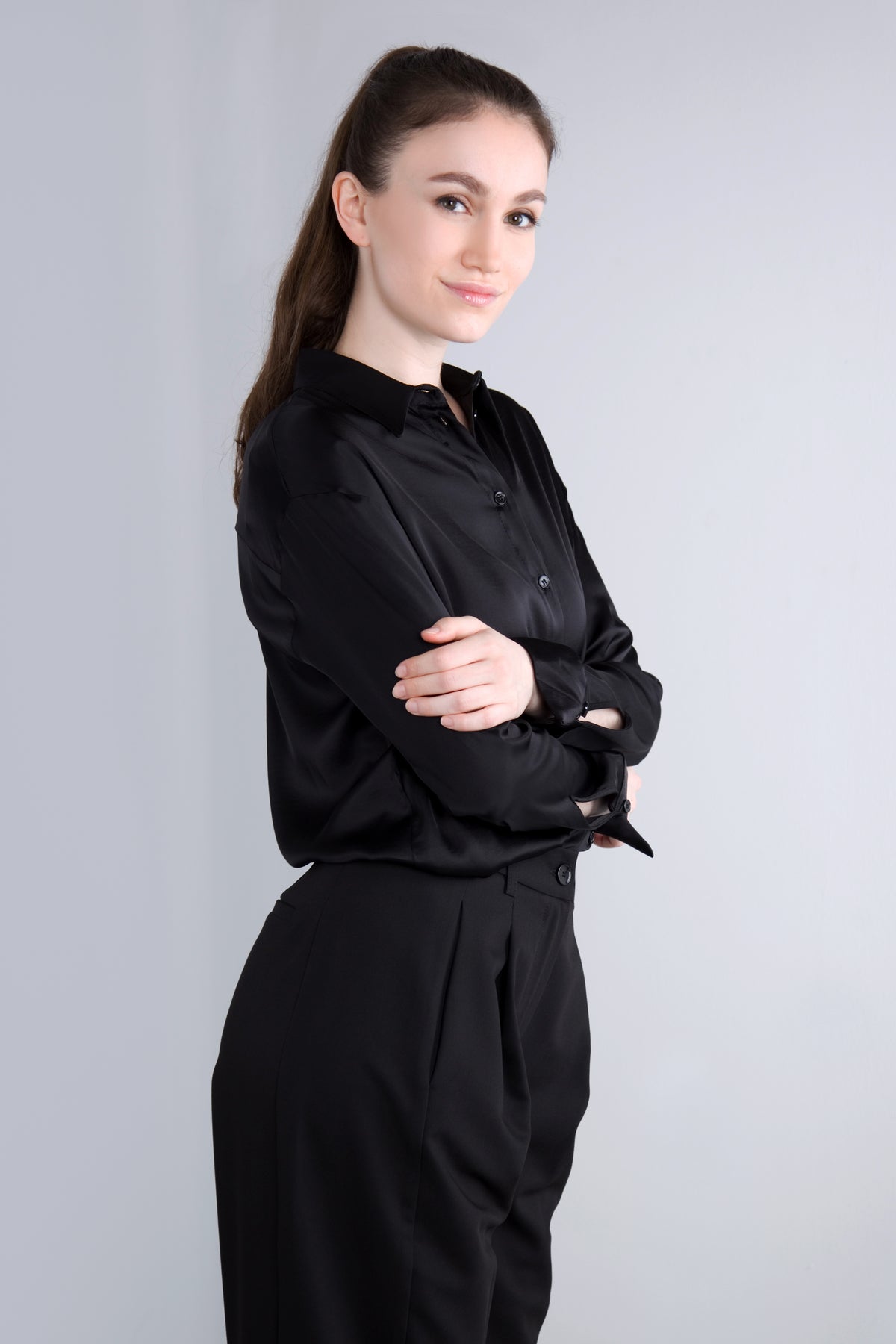 Viscose Satin Bluse CLP3 schwarz