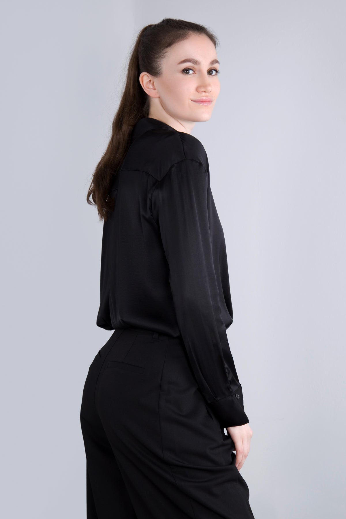 Viscose Satin Bluse CLP3 schwarz