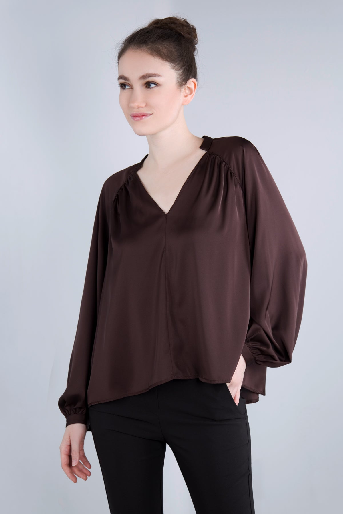 Satin Blusenshirt CMH2 braun